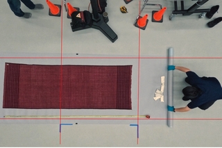 Overhead view of textile setup