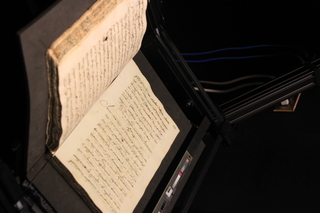 A manuscript on a copystand