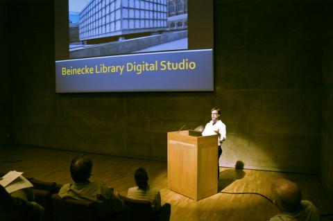 Chris Edwards giving a brief introduction to the Beinecke Library's Digital Studio